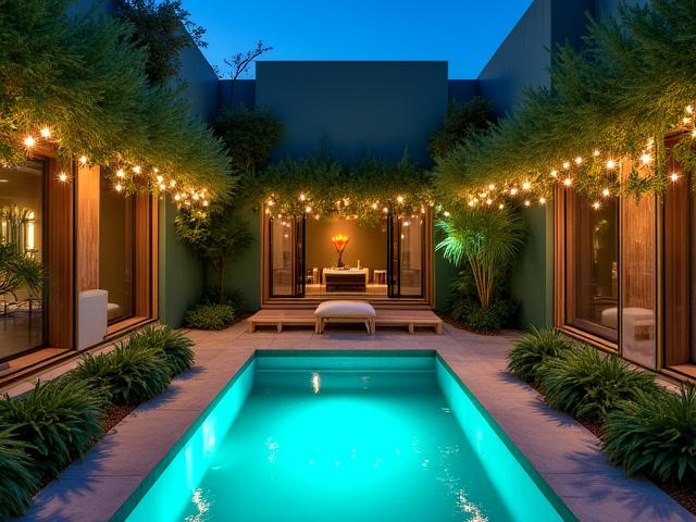 Hidden luxury courtyard in Johannesburg with sophisticated lighting