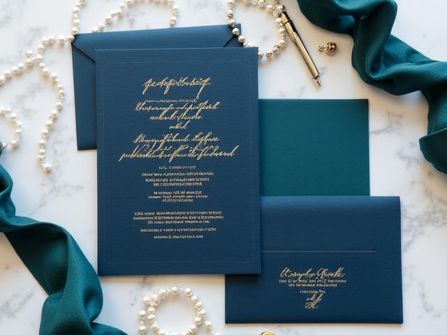Close up of luxury wedding invitation suite with intricate details