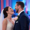 Happy couple celebrating at their wedding