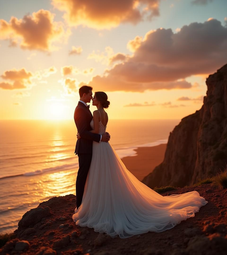 Elite couple celebrating a sunset destination wedding in South Africa