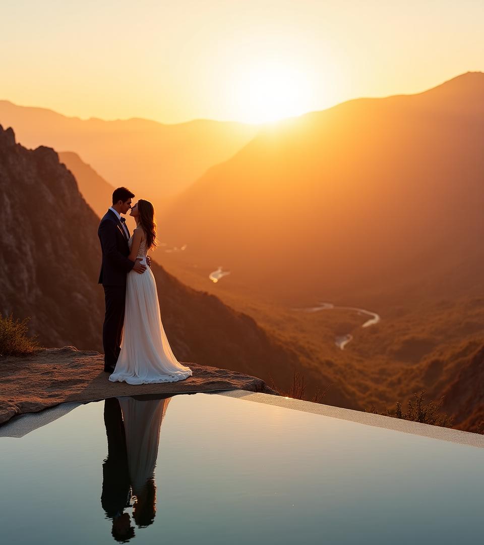 Luxury elopement overlooking the scenic landscapes of South Africa at sunset
