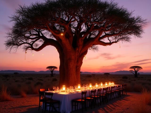 Luxurious safari wedding setup at golden hour