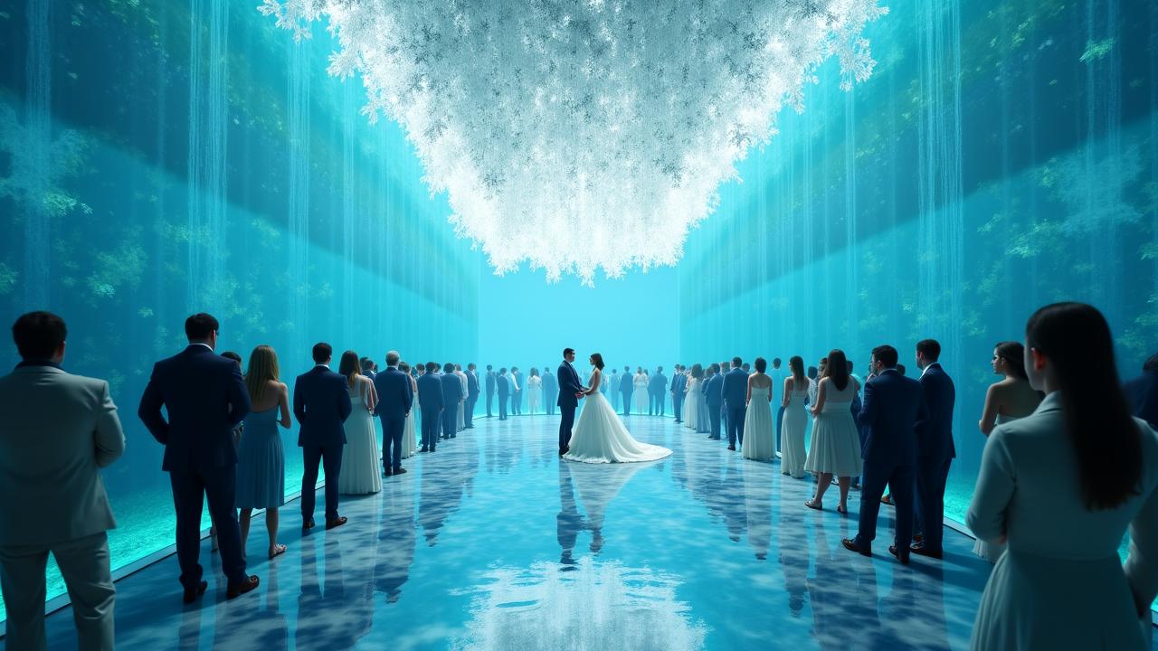 Ethereal underwater wedding reception decor