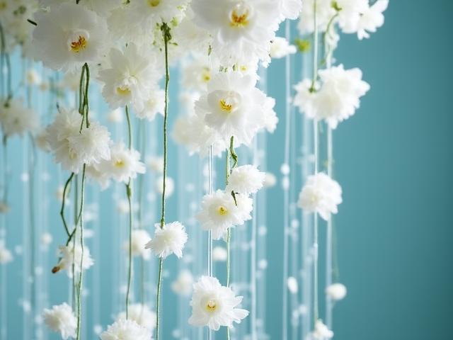 Suspended floral installation mimicking organic sea life